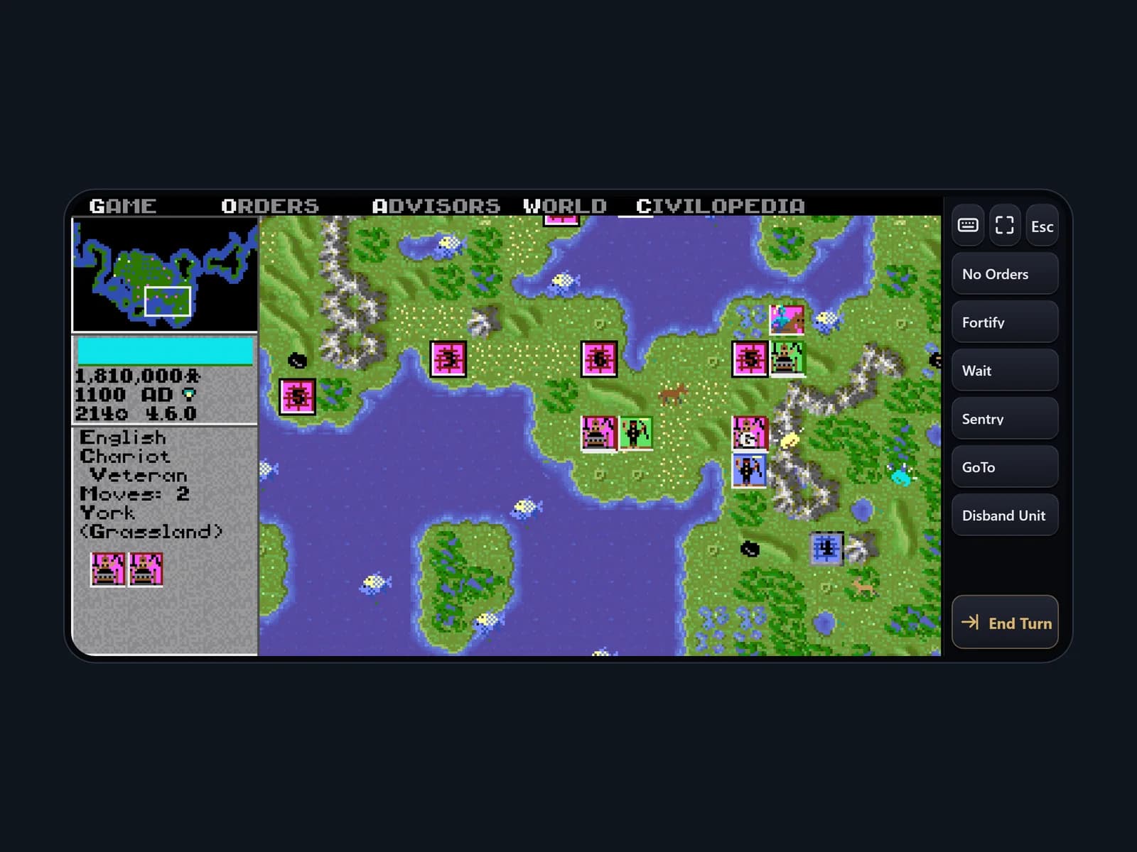 On a phone in landscape: the map beside the touch control column